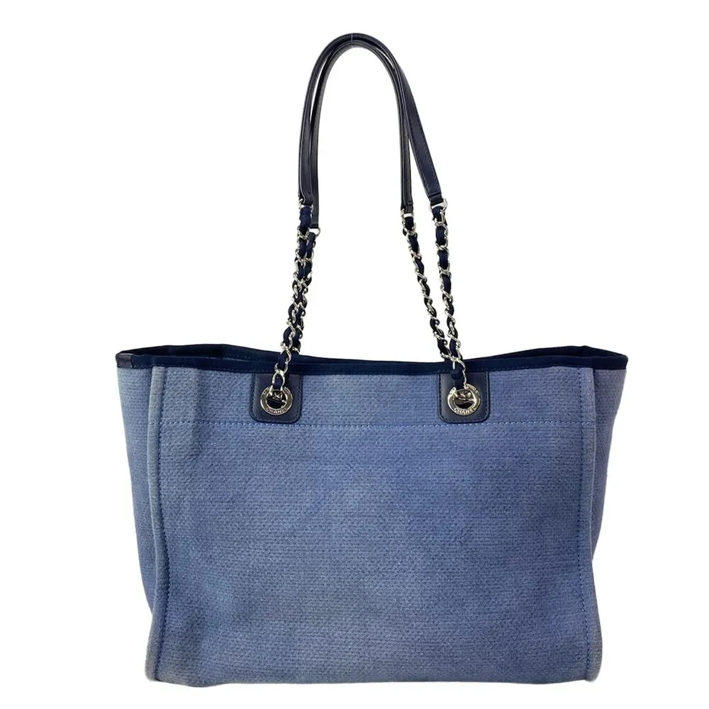 Chanel Deauville Line MM Tote Bag A67001 Blue Dark Navy Canvas Leather